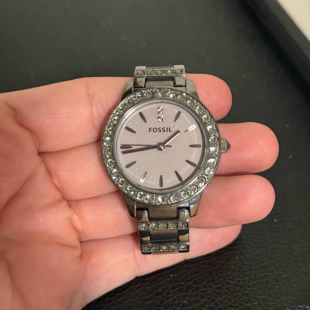 Fossil Jesse Gunmetal Stainless Steel Crystal Watch • Needs Battery
